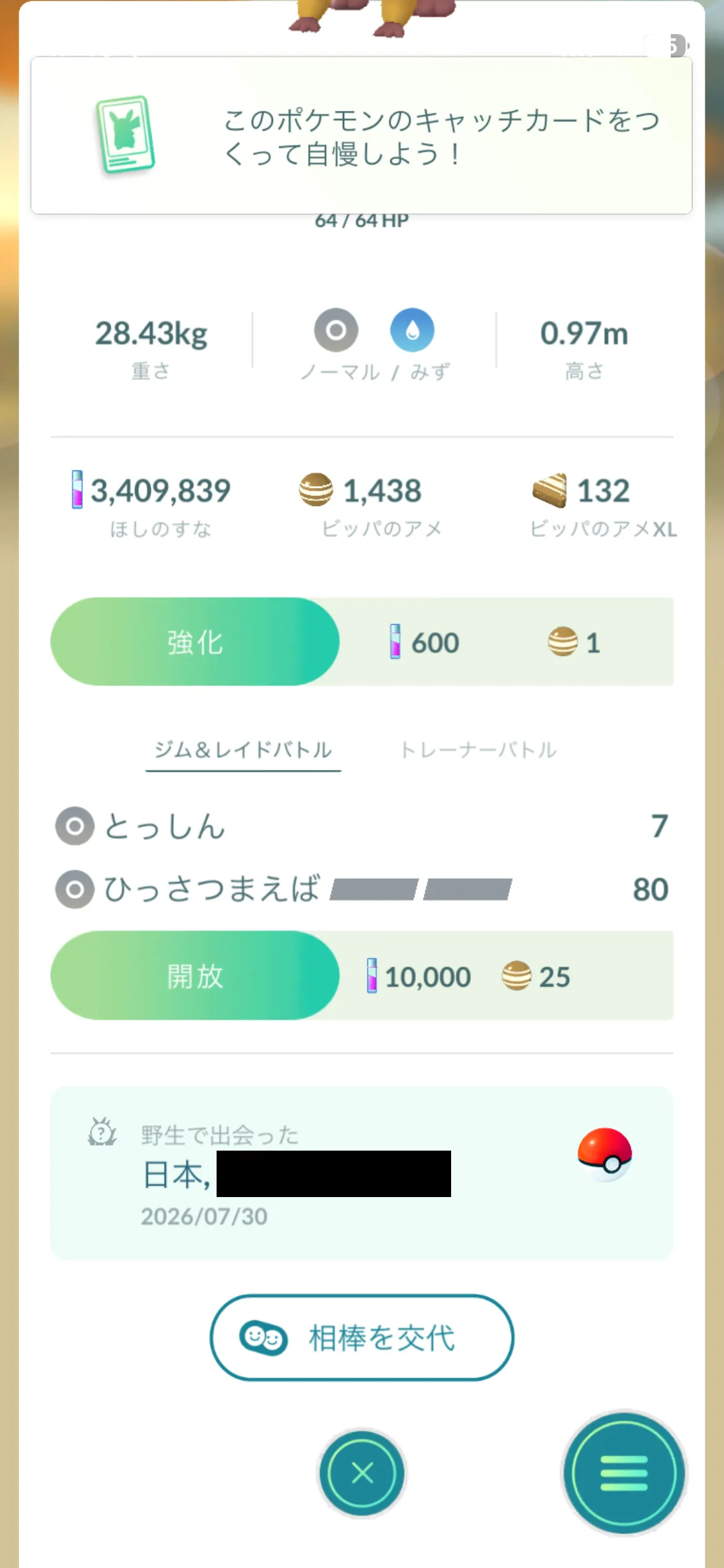 色違いビーダルのステータス(GO)2